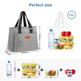HSHRISH Women's Lunch Bag, Cool Bag, Work Bag, Waterproof and Leak-proof Material, Adjustable Shoulder Strap, Suitable for Adults, Women, Work, Camping, Shopping, Beach, 12 L Stripes
