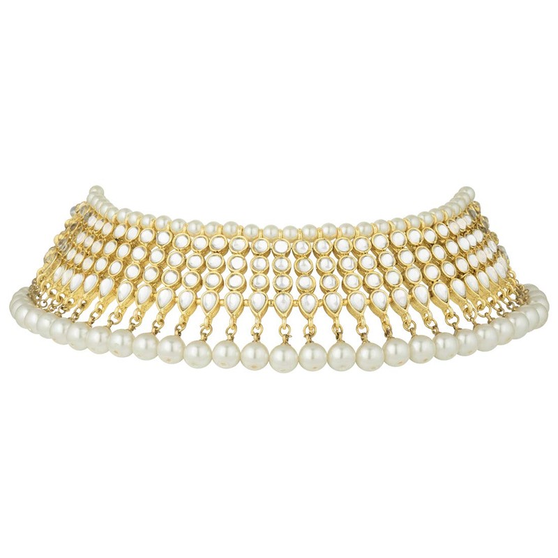 Aheli Ethnic Wedding Wear Faux Kundan Collar de cuentas (blanco)