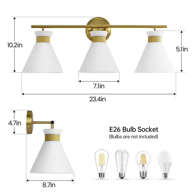 WOSHITU Bathroom Vanity Light Fixtures: 3-Lights Mid Century Modern Vanity