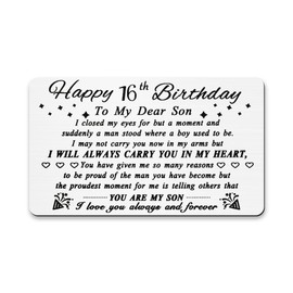 Happy 16th Birthday Gifts Card for Son 16 Year Old Gifts for Boys Son Presents for 16 Year Old Son Metal Wallet Card for Son Sweet 16th Birthday Presents for Son from Dad Mum