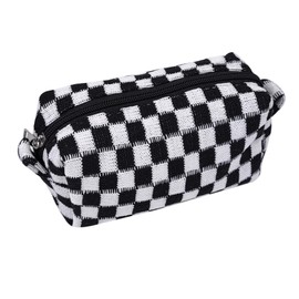 HFZRZFH Stylish Checkered Makeup Bag - Portable Cosmetic Pouch with Zipper for Travel Accessories, Ideal for Purse and Everyday Use, Great for Organizing Toiletries and Beauty Essentials. (black)