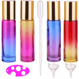 inice 4 Pack 10ml Roller Bottles for Essential Oils,Gradient Color Glass Bottle Roll on Stainless Steel Ball with Golden Metal Cap