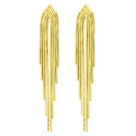 KristLand Retro 925 Sterling Silver Earpin Chain Tassel Long Dangle Stud Earrings White Gold Plated Weddings/Bridal/Woman Jewellery Gold Colour Tassel