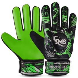 IMPULSE MAX SPORTS Premium Goalkeeper Gloves for Youth | Quality Latex Palm & Back Hand | Superior Grip, Impact Absorption, Comfort, and Durability | Availabel in Various Sizes & Colors (Green, 4)