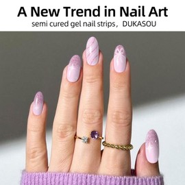 DUKASOU Semi Cured Gel Nail Strips,28 pcs Gel Nail Stickers Wraps Work with UV Lamp,Long Lasting Polish Stickers UV Cure ,Easy to Apply