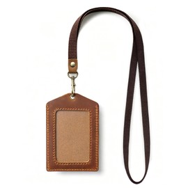 Jack&Chris Genuine Leather Badge Holder, Detachable Keychain Lanyards for ID Badges for Easy Access, Vertical ID Badge Holder for Nurse Officer Teacher Security Staff Women Men, Brown