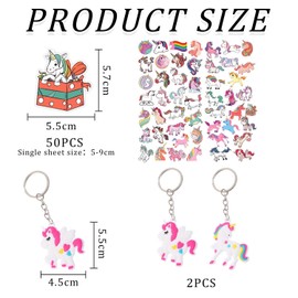 LCIEFKAE 50 Rainbow Horse Graffiti Stickers, 2 Rainbow Horse Key Rings, Cute Caric Waterproof Stickers, Animal Heating Ornaments, Funny Decorations