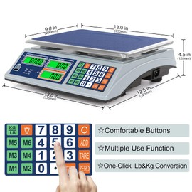 SUTETLW Digital Commercial Price Scale 66lb/30kg with Dual LCD Display Stainless Steel Platform Rechargeable Battery Electronic Price Computing Scale for Food Meat Fruit Produce