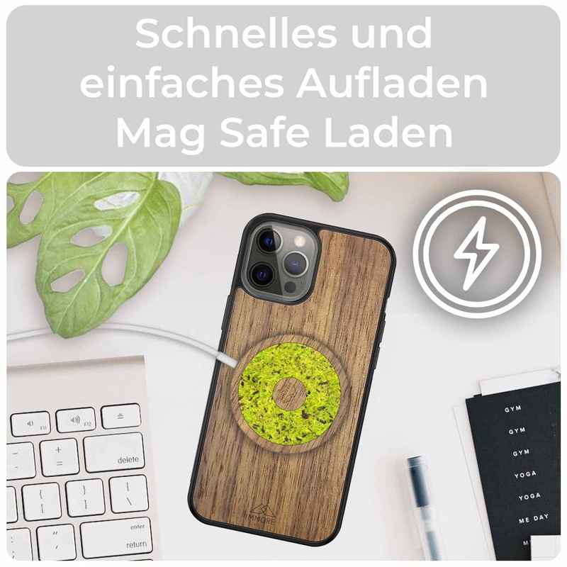 MMORE - Kabelloses Ladegerät mit Tanganika Holz | Schwarz