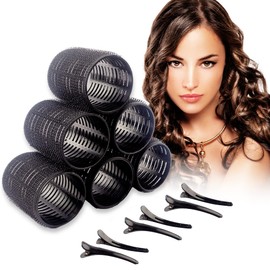 6PCS Hair Rollers Set With 6 Clips - Self Holding Rollers, Gripping Sticky Rollers, Self Grip Salon Hairdressing Curlers DIY Curling Tool (Black)
