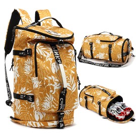 JYColofex Floral gym duffel bag backpack, fashion wrestling bag,with shoe compartment, 4 kinds of back method waterproof travel sports walking laptop Lightweight (A-Floral Yellow)