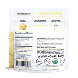 KOYAH Organic Lion's Mane Capsules - USA Grown, 100% Fruiting Body, Freeze-Dried, 3rd Party Tested for Beta-Glucans, 500 mg, Non-GMO, Vegan. Brain & Nerve Support. Immune Support. 60 Capsules