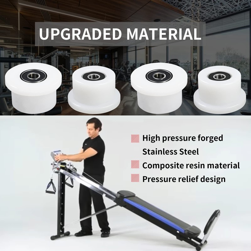Qty.4 Machined Wheels/Rollers Compatible Total Gym Replacement, Fits Models 1000,1100,1400,1500,1600,1700,1800,1900,Achiever,Force,Gold,Max,Platinum,Platinum