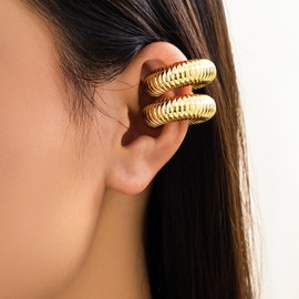 Earrings Gold Hoop Earrings Set for Women Thick Hoop Earrings for No Piercings Huggie Open Stackable Hoop Earrings Set for Women, Metal