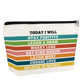 Positive Affirmation Gift for Women Makeup Bag Inspirational Encouragement Self Care Gift for Daughter Sister Female Friend BFF Her Cosmetic Bag with Zipper Christmas Birthday Gift Travel Pouch
