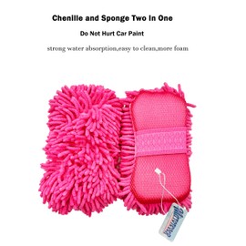 Mirrorever Microfiber Car Wash Sponge-Non-Scratch Wash Mitt-Two Sided Chenille Microfiber Washing Sponge-Mitt for Cars, Trucks, SUVs, Boats(2 Pack Pink)