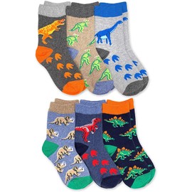 Jefferies Socks boys Boy s Dinosaur Pattern Cotton Crew Socks 6 Pack Multi Medium, Multi, Medium US