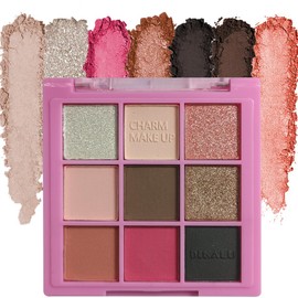 FLYEEO Eyeshadow Palette Makeup- 9 Colors Pink Bown Black Smoking Eyeshadow Palette Matte Shimmer Eye Shadow palettes Highly Pigmented Naturing-Looking Long Lasting (19#)