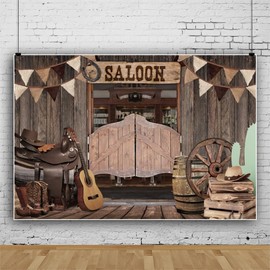 Western Saloon Backdrops for Photography Old Wild West Stable Wooden Barn Wheel Farm Cowboy Theme Background for Men Birthday Party Decorations Baby Shower Boys Portrait Photo Prop Vinyl 8x6ft