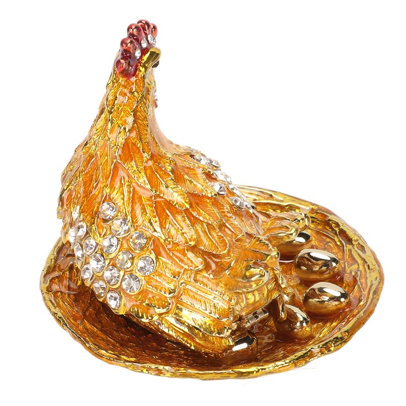 Golden Hen Figurine Trinket Boxes Handcraft Exquisite Small Jewelry Box