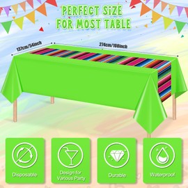 6 Pcs Mexican Fiesta Plastic Tablecloth, Rectangle Disposable Table Cloth Striped Table Cover for Cinco De Mayo Taco Night Fiesta Party Decoration, Mexican Wedding Birthday Home Decor, 108 x 54 Inch