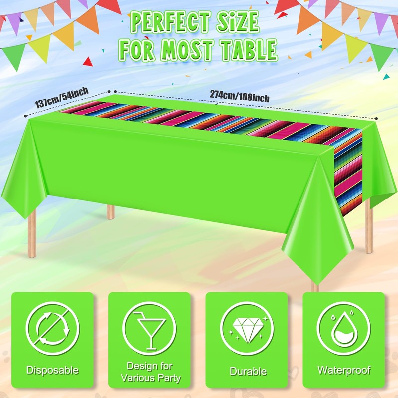 6 Pcs Mexican Fiesta Plastic Tablecloth, Rectangle Disposable Table Cloth
