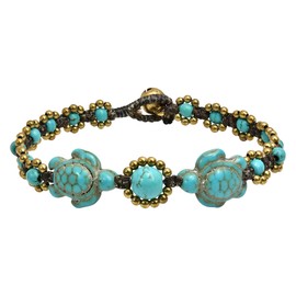 Swimming Turtle Fascination Simulated Turquoise Cotton Wax Rope Bracelet