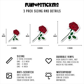 Red Rose Sticker 3-Pack | Beautiful Floral Garden Stickers | Waterproof Vinyl Decals for Laptops, Water Bottles, Notebooks & More Set of 2.5, 3 and 4 Inch Vinyl Laptop Stickers S214414-3Pack