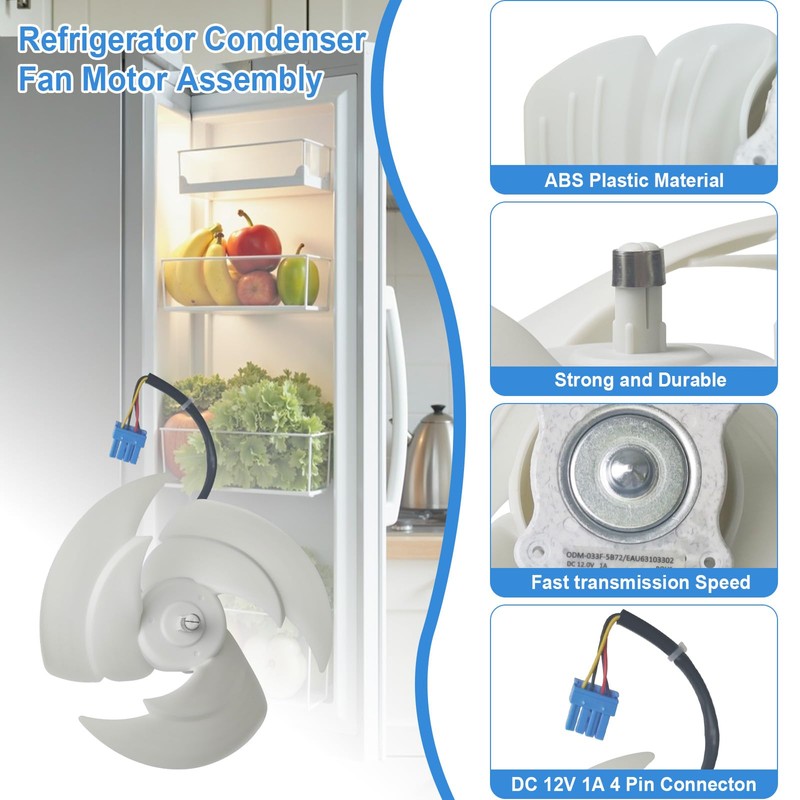 EAU63103302 Refrigerator Condenser Fan Motor Assembly Fits for LG Kenmore,Replacement