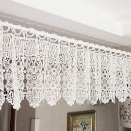 Yaland Net Curtains, Lace, Short Curtains, Country House Style, Bistro Curtains, Eyelets, Window Curtains, Door Curtain with Floral Pattern, Beautifully Decorated (W x H 120 x 30 cm), White, Pack of 1