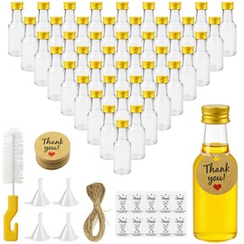 Nadisean 46 Pack Miniature Alcohol Bottles 25ml/0.85oz, Empty Mini Alcohol Bottles, Reusable Mini Plastic Bottle with Screw Caps, Funnel, Cleaning Brush, Hangtag, Stickers for Weddings Parties