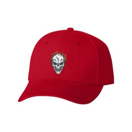 One Size Red Baseball Flaming Skull Embroidered Dad Hat Structured Cap