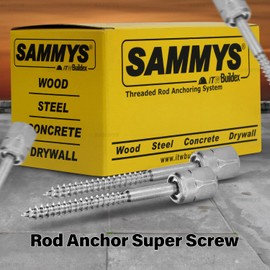 Sammys 8015925-25 Vertical Rod Anchor Super Screw with 1/2 in. Threaded Rod Fitting, 1/4 x 3'' Screw, for Wood (Pkg.=25)