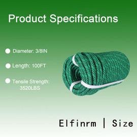 Premium Polyester Braid Rope, 3/8IN 100FT, 3520 lb High Strength Arborist Bull Rope, Multi Purpose Strong Pulling Rope, for Gardening, Camping and Swing (Green and Black)