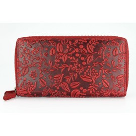 High-quality XXL vintage leather women's purse, long purse, purse organiser with extra many compartments, including RFID - 20 x 11 x 3.5 cm (W x H x D), Red Patterned, Vintage