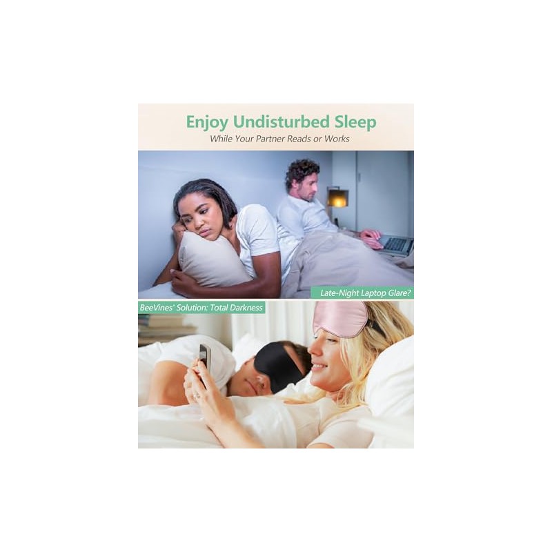 BeeVines Máscara para dormir 100 seda, máscaras oculares opacas (2