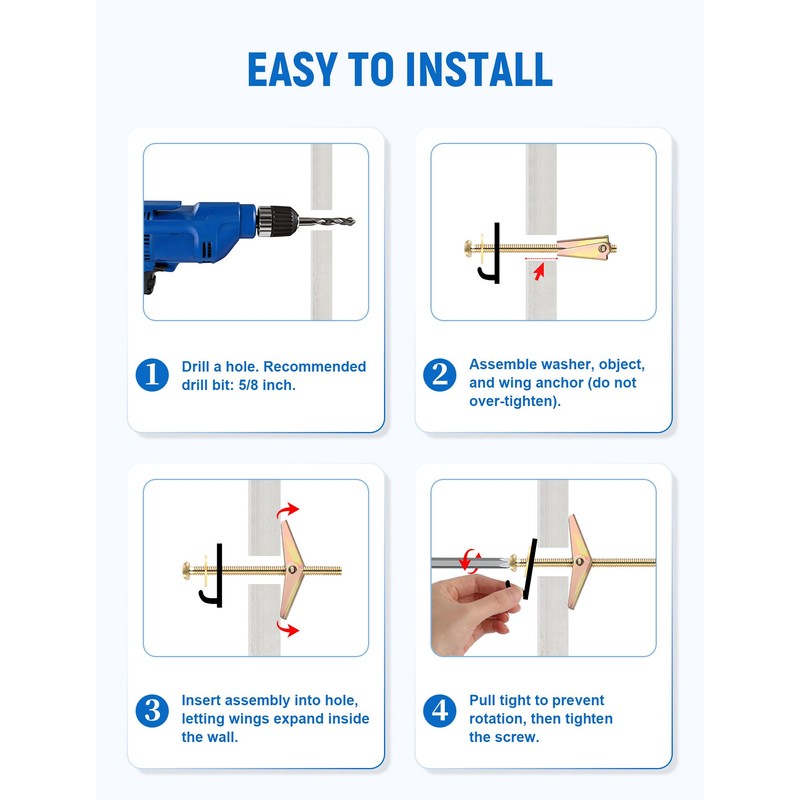 FEAOXYO 20 Sets 3/16 Inch Toggle Bolts for Drywall, Zinc