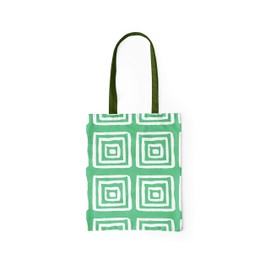 Le Jardin du Lin Printed Shopping Bag with Green Long Handles, Reusable Bag, Foldable, Fabric Bag, Size: 34 x 40 cm