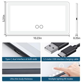 Mandark Car Sun Visor Vanity Mirror, Rechargeable Vehicle Makeup Mirror with 3 Light Modes & 60LEDs, Dimmable Touch Screen Cosmetic Mirror, Auto Travel Accessories, Universal for Most Cars（White）