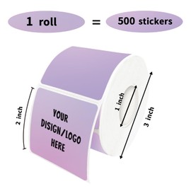 Yeachlaing 2"x2" Purple Square Thermal Label Stickers, Self-Adhesive Square Direct Thermal Labels,500 Sheets with Perforation Line in ROLL