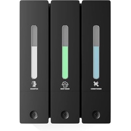 Dispensador de Champú y Acondicionador 3 en 1, Dispensadores de Ducha, Jabonera de Ducha Mural 3 Cámaras Sin Taladro para Baño Hotel (Negro)