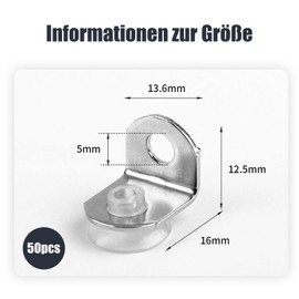 TONAUP 50PCS Shelf Supports Pegs, 5mm L Shaped Metal Shelf Pins with Rubber Suction Cup, Right Angle Fixing Bracket for Cabinet Bookcase Closet Wardrobe