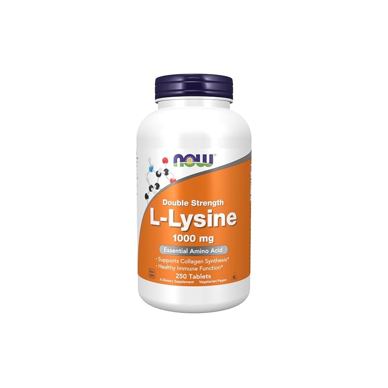 NOW Suplementos, L-lisina (clorhidrato de L-lisina) 1000 mg, doble potencia,