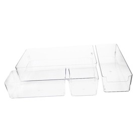DOITOOL 4Pcs Drawer Organizer Set Plastic Storage Box for Desk and Dresser Adjustable Dividers for Office Supplies and Makeup