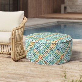 Melody Elephant Outdoor Inflatable Stool Ottoman, All Weather Portable Footrest Stool, Furniture Stool Ottomans for Home Garden Beach, D31”xH14”, Acapa Opal Geometric