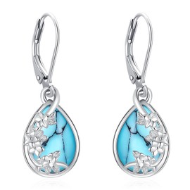 Eusense Turquoise Earrings 925 Sterling Silver Filigree Drop Earrings Flower Earrings Jewellery Gifts for Women Girls