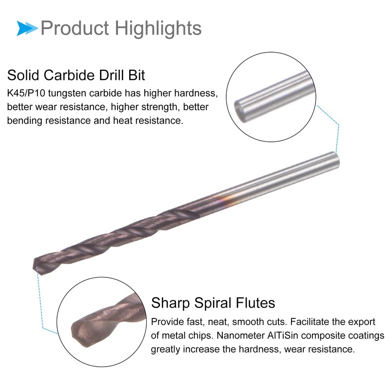 CoCud Carbide Solid Drill Bit 2mm Diameter Articin Coating K45/P10