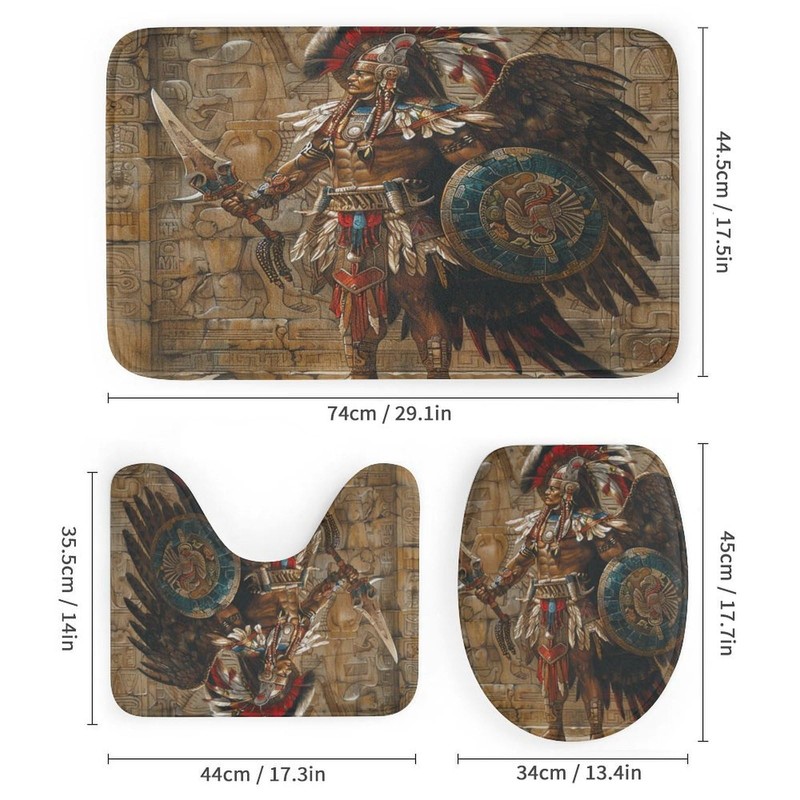 TOWINSFB 4Pcs Retro Aztec Warrior Shower Curtain Sets Bathroom Decor,