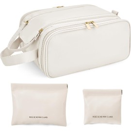 Lukovee Bolsa de Maquillaje Cosmetiquera de Piel de Impermeable, 3 Pcs Bolsa de Cosméticos de Viaje de Grande Capacidad, Portátil Neceser Viaje Bolsa de Aseo Versátil con 2 Mini Bolsas de Maquillaje