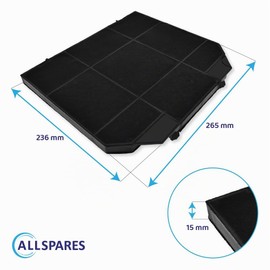AllSpares Activated carbon filter AEG-Electrolux EFF72, MCFE04, 9029800480, 9029793636 | Faber 112.0157.243 | Smeg KITFC161 | 265 x 236 x 15 mm